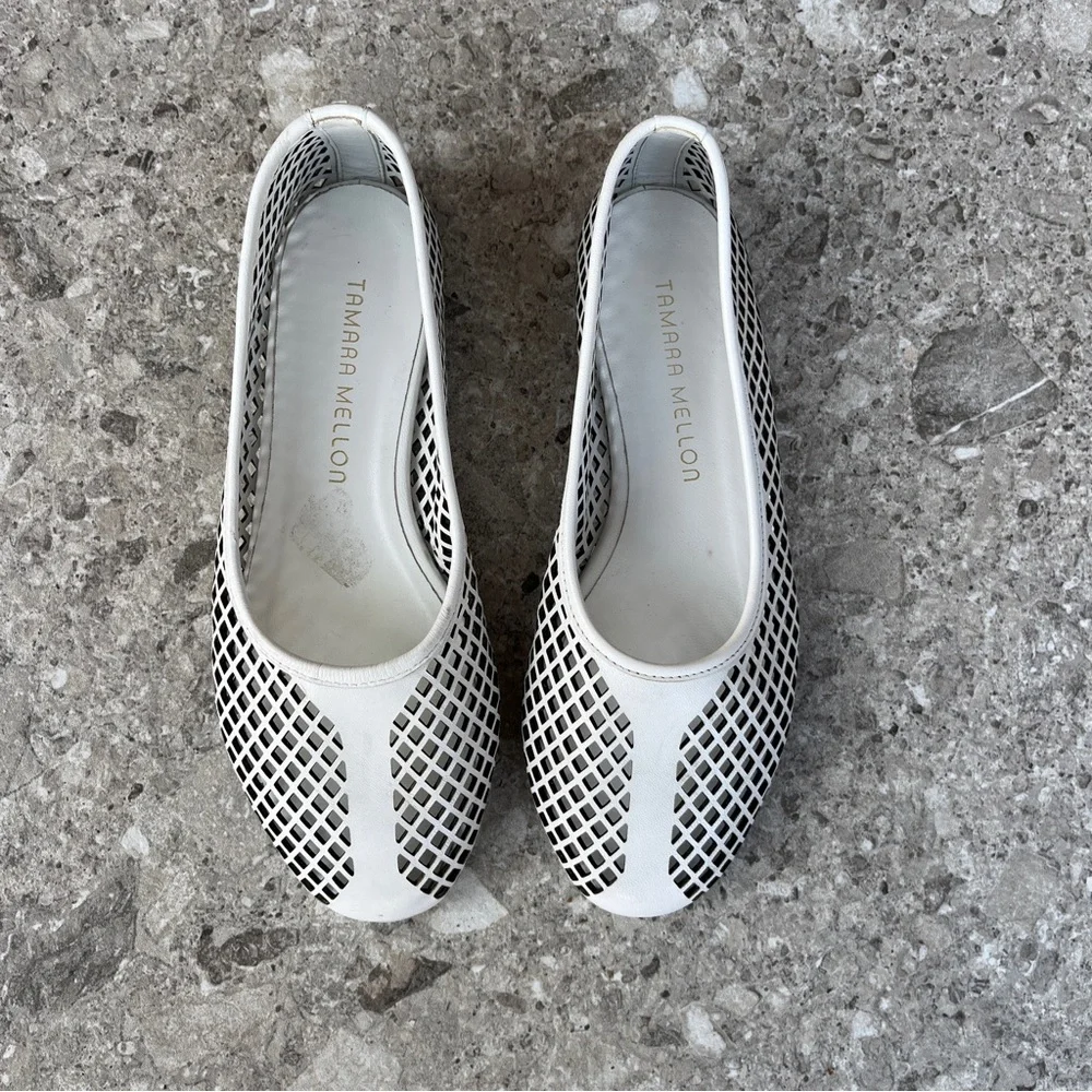 Tamara Mellon White Women's Lihi Cutout Ballet Flats Size 35.5 EU Made in Italy - Picture 3 of 8